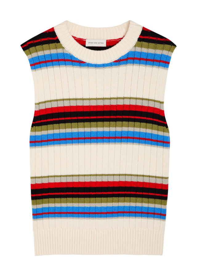 DRIES VAN NOTEN Mosaic striped cotton and wool-blend vest