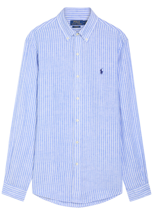 POLO RALPH LAUREN Logo-embroidered striped linen shirt