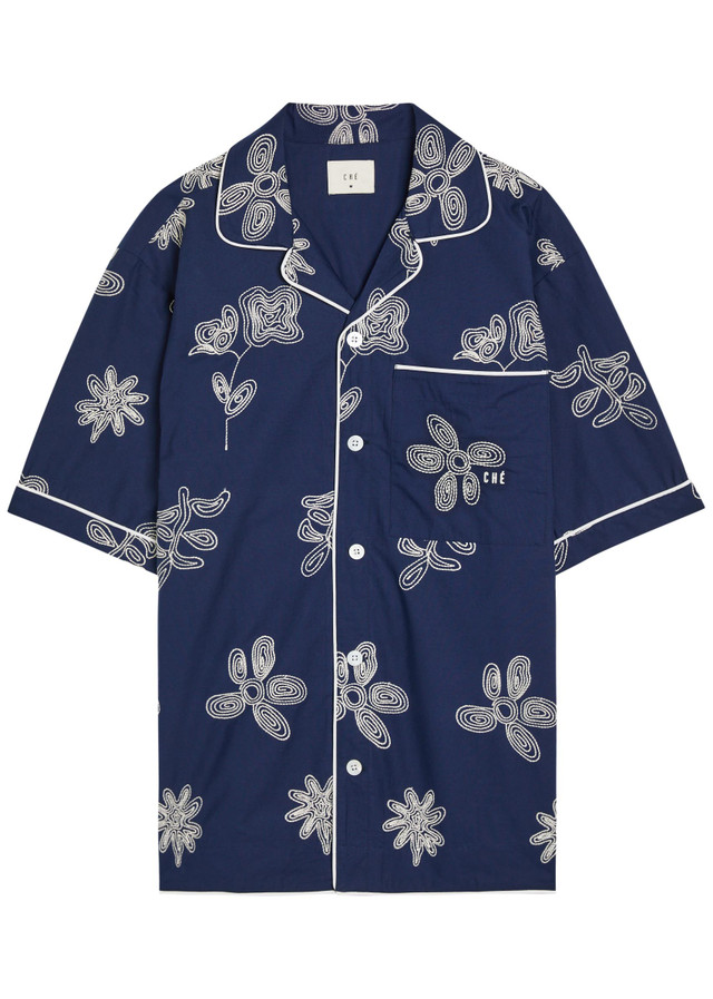 CHE Floral-embroidered cotton-poplin shirt