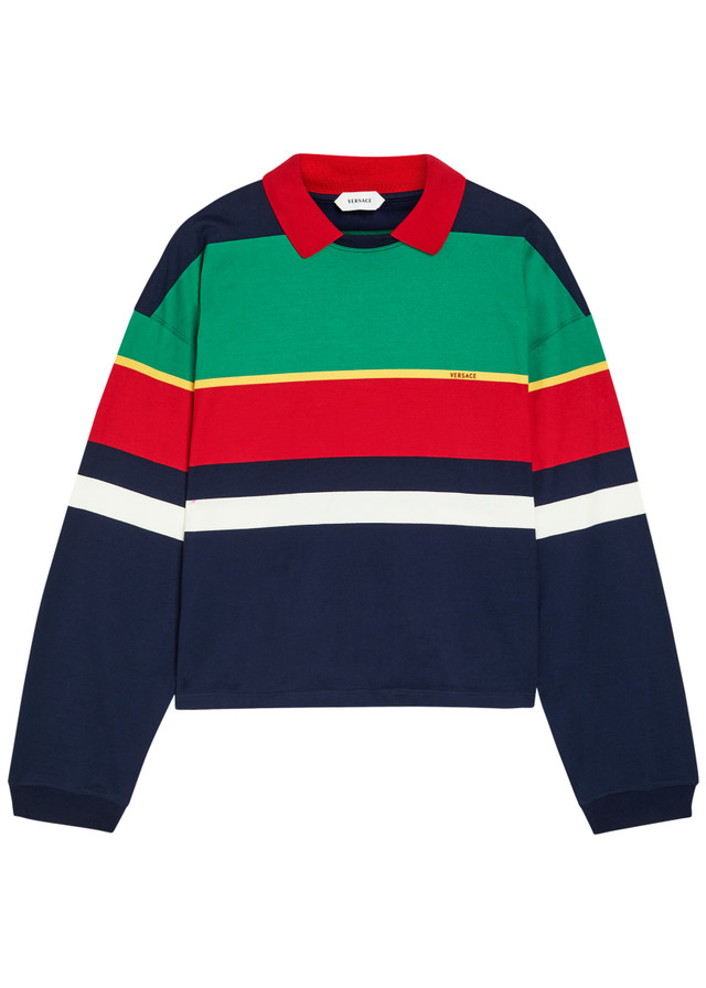 VERSACE Striped cotton polo sweatshirt