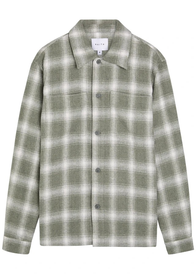 RAITH Vienna plaid brushed wool-blend overshirt