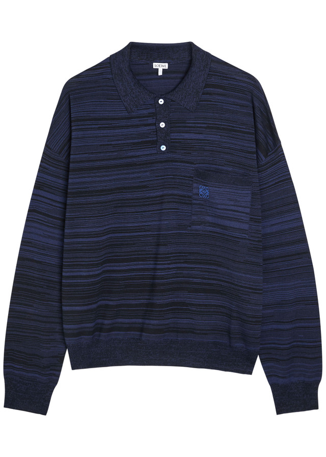LOEWE Logo-embroidered striped wool polo