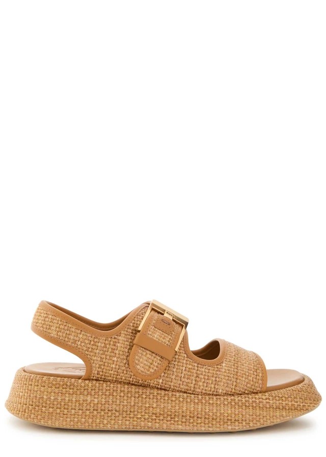 TODS Sandalo leather-trim raffia flatform sandals