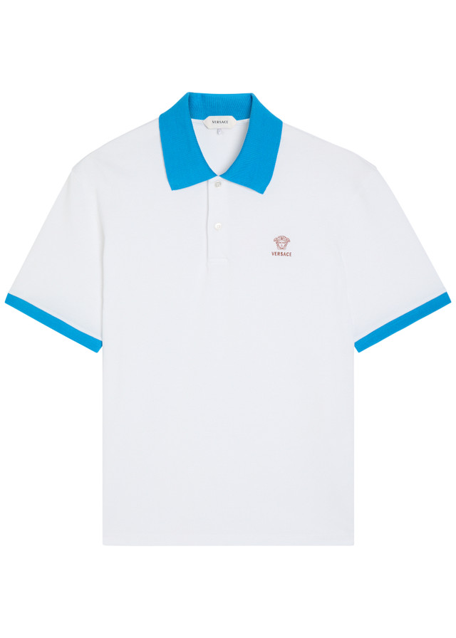 VERSACE Logo-embroidered piqué cotton polo shirt