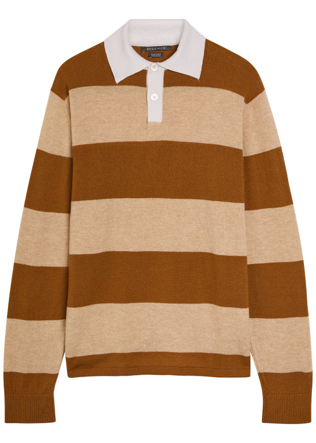 BEGG X CO Striped cashmere polo jumper
