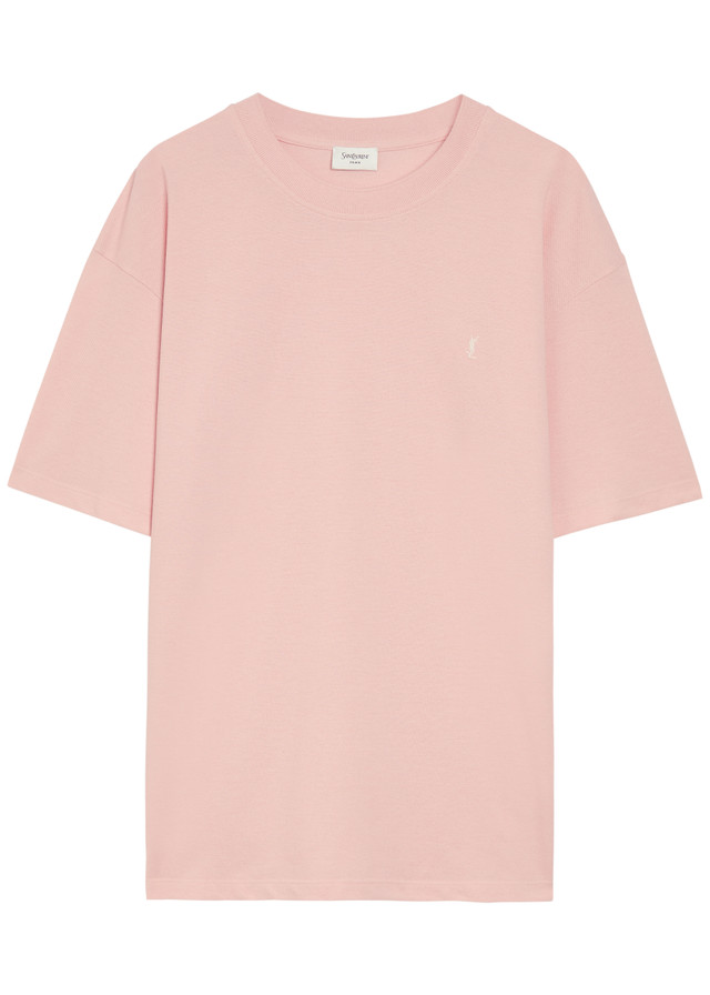 SAINT LAURENT  Logo-embroidered piqué cotton-blend T-shirt