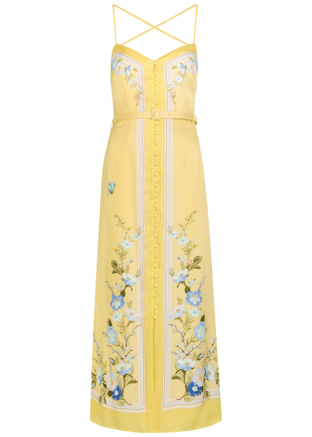 SELF-PORTRAIT Belted floral satin midi dress