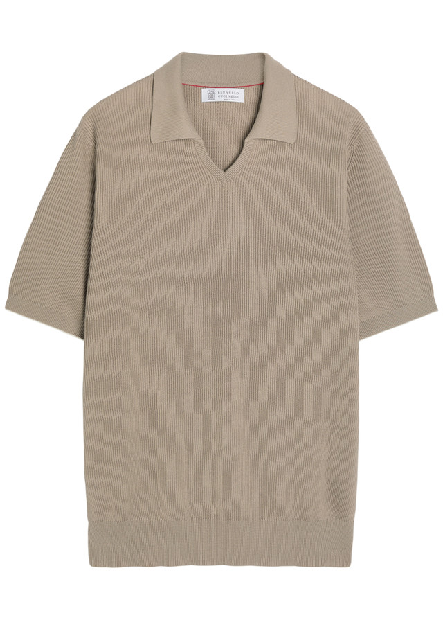 BRUNELLO CUCINELLI Ribbed cotton-knit polo top