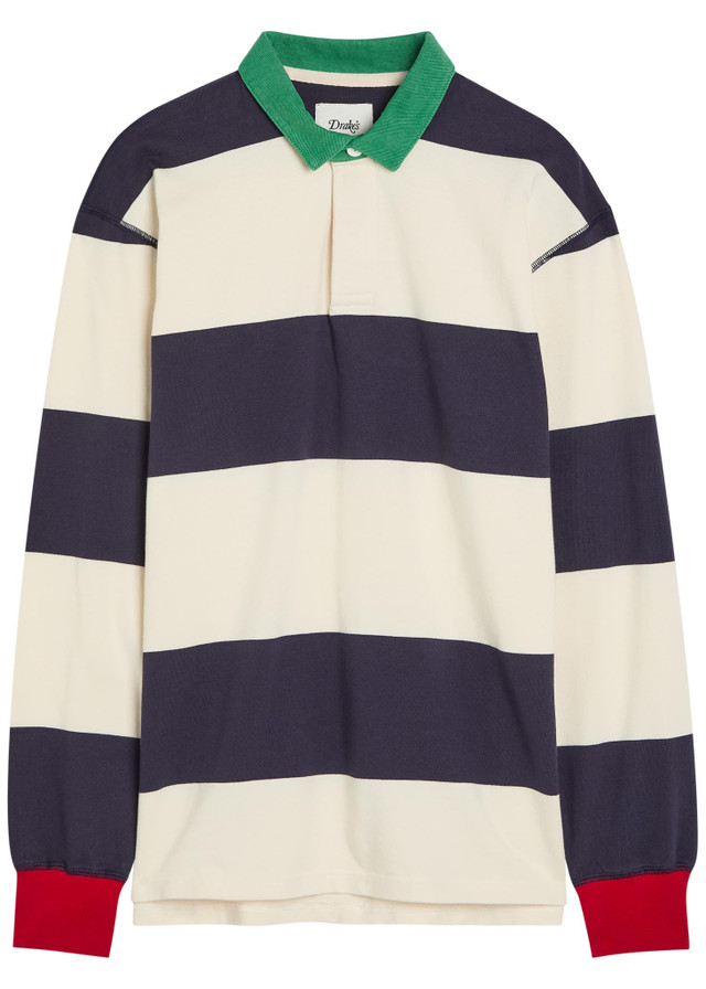 DRAKE'S Striped cotton polo rugby top