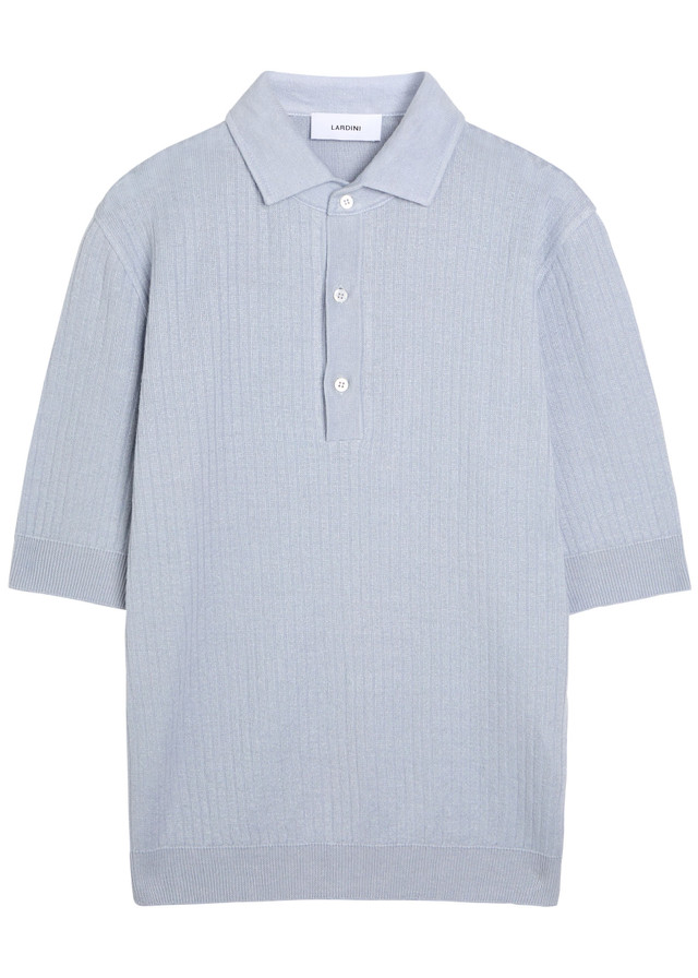 LARDINI Ribbed linen-blend polo shirt