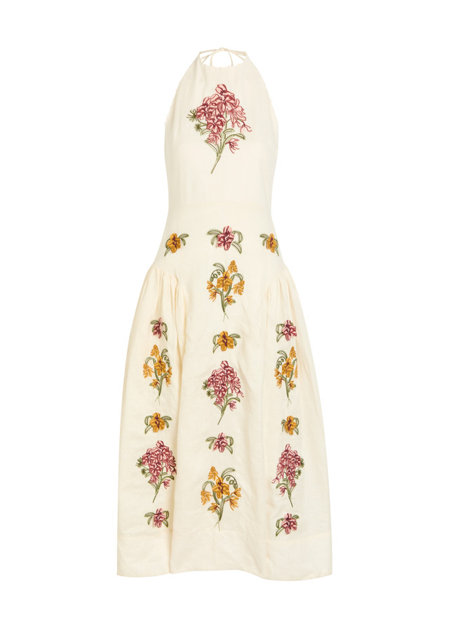 AGUA BY AGUA BENDITA Balsa floral-embroidered linen midi dress