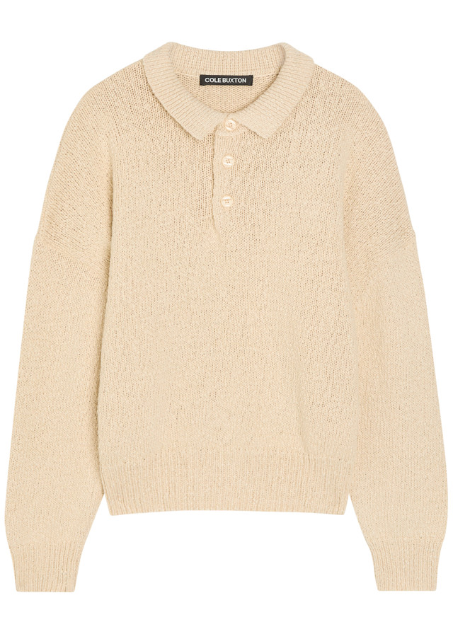 COLE BUXTON Beach textured-knit cotton polo jumper