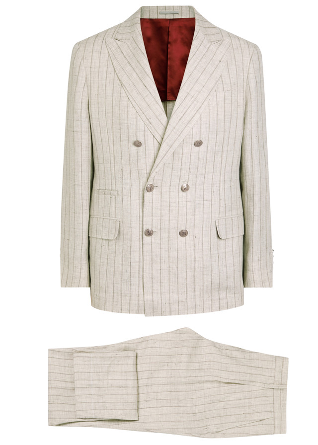 BRUNELLO CUCINELLI Pinstriped double-breasted linen suit