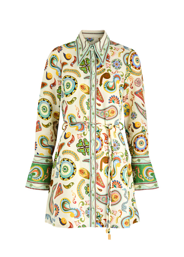 ALEMAIS Arcade printed linen mini shirt dress