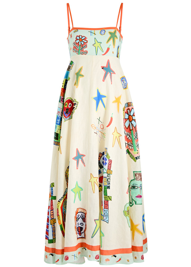 ALEMAIS Players printed linen maxi dress