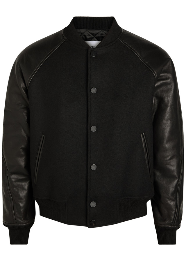 GIVENCHY Logo-appliquéd leather and wool bomber jacket
