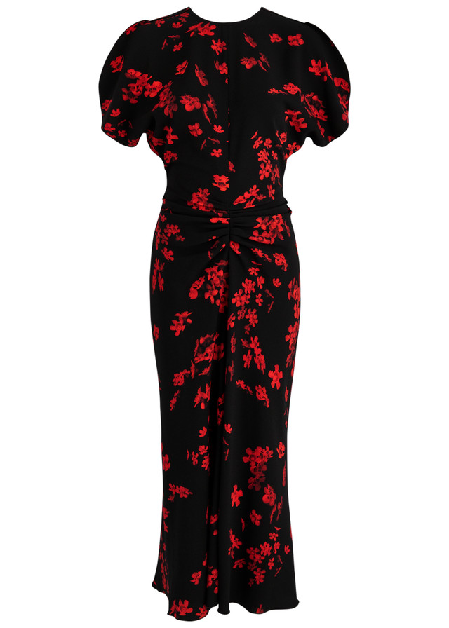 VICTORIA BECKHAM Floral-print ruched midi dress
