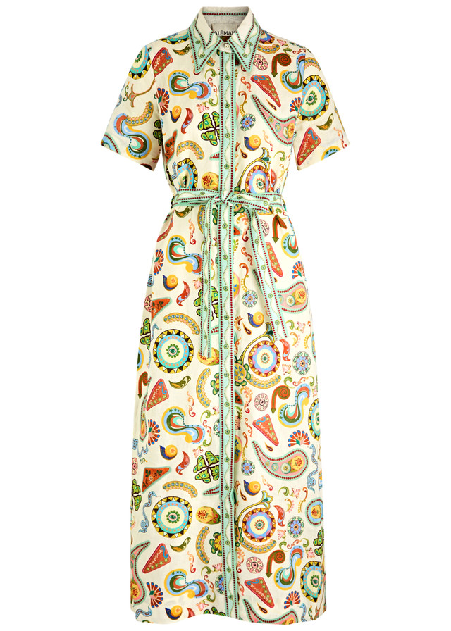 ALEMAIS Arcade printed linen maxi shirt dress