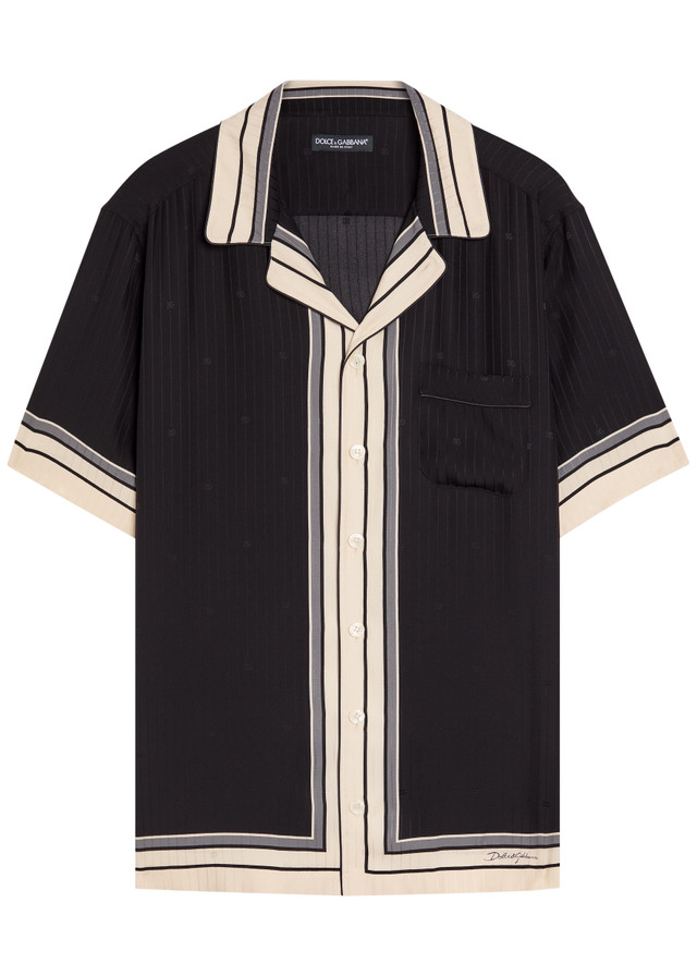 DOLCE & GABBANA Striped logo-jacquard silk shirt