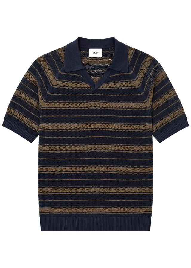 NN07 Cale striped-knit linen-blend polo shirt