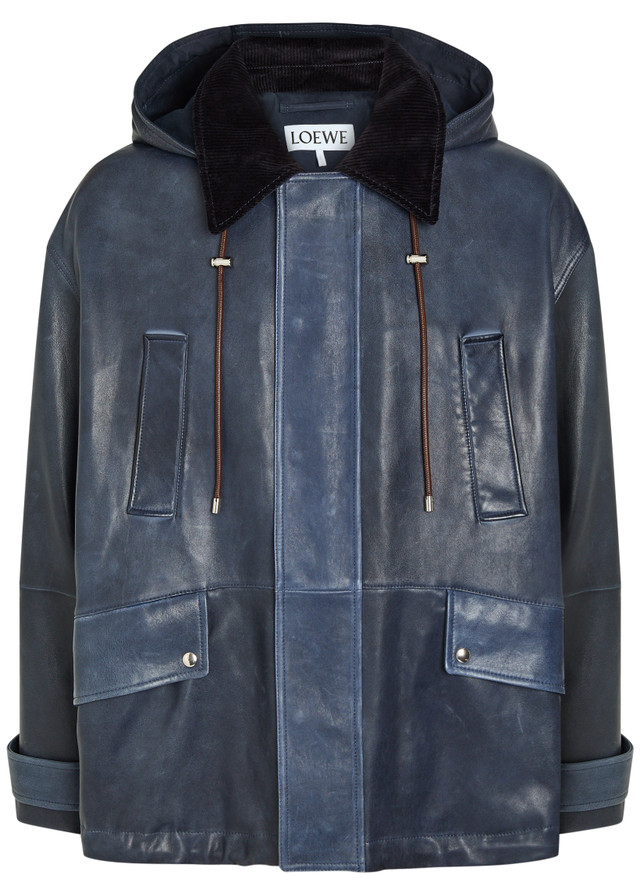 LOEWE Hooded panelled leather jacket