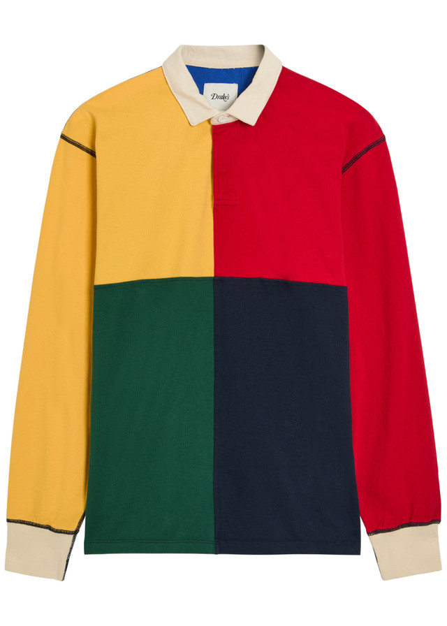 DRAKE'S Colour-blocked cotton rugby top