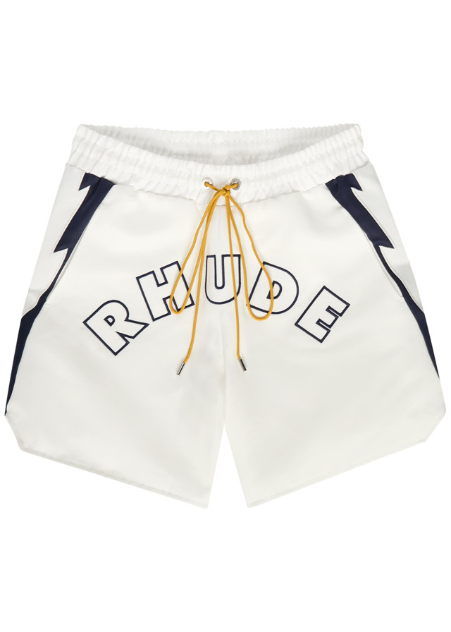 RHUDE Logo lightning-embroidered satin shorts