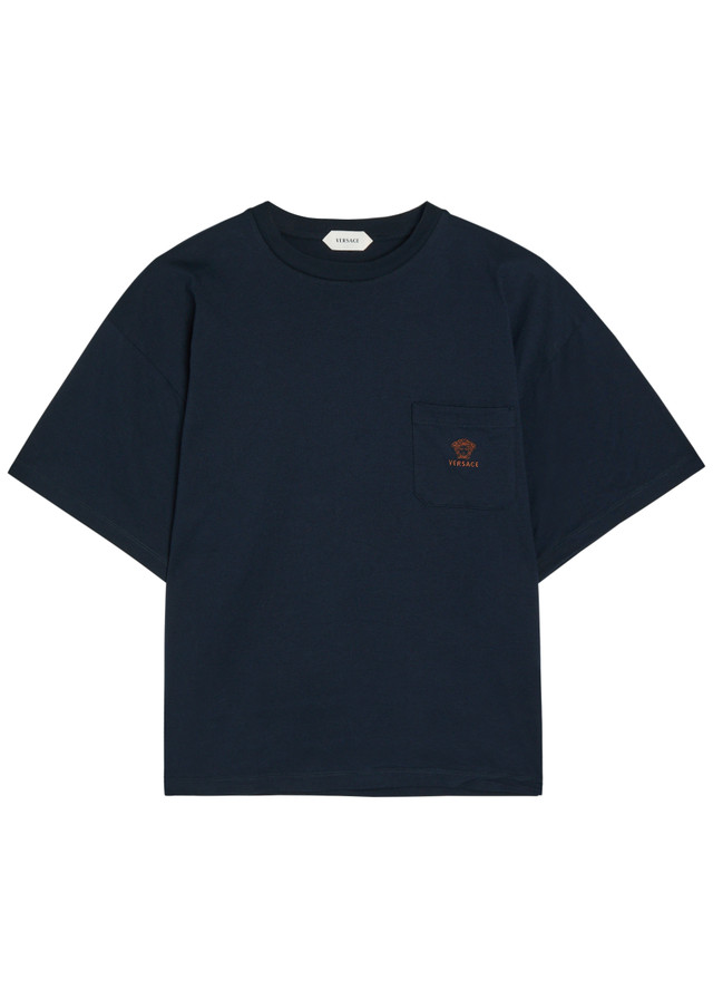 VERSACE Logo-embroidered cotton T-shirt