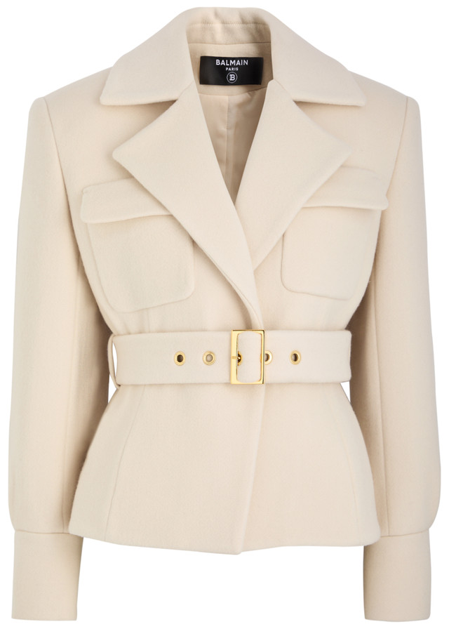 BALMAIN Belted wool and cashmere-blend coat