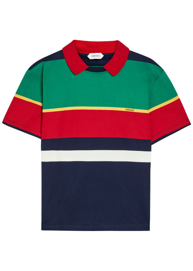 VERSACE Striped layered cotton T-shirt