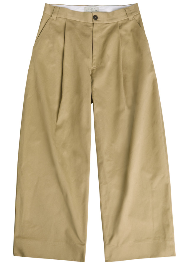 STUDIO NICHOLSON Peached pleated wide-leg cotton-twill trousers
