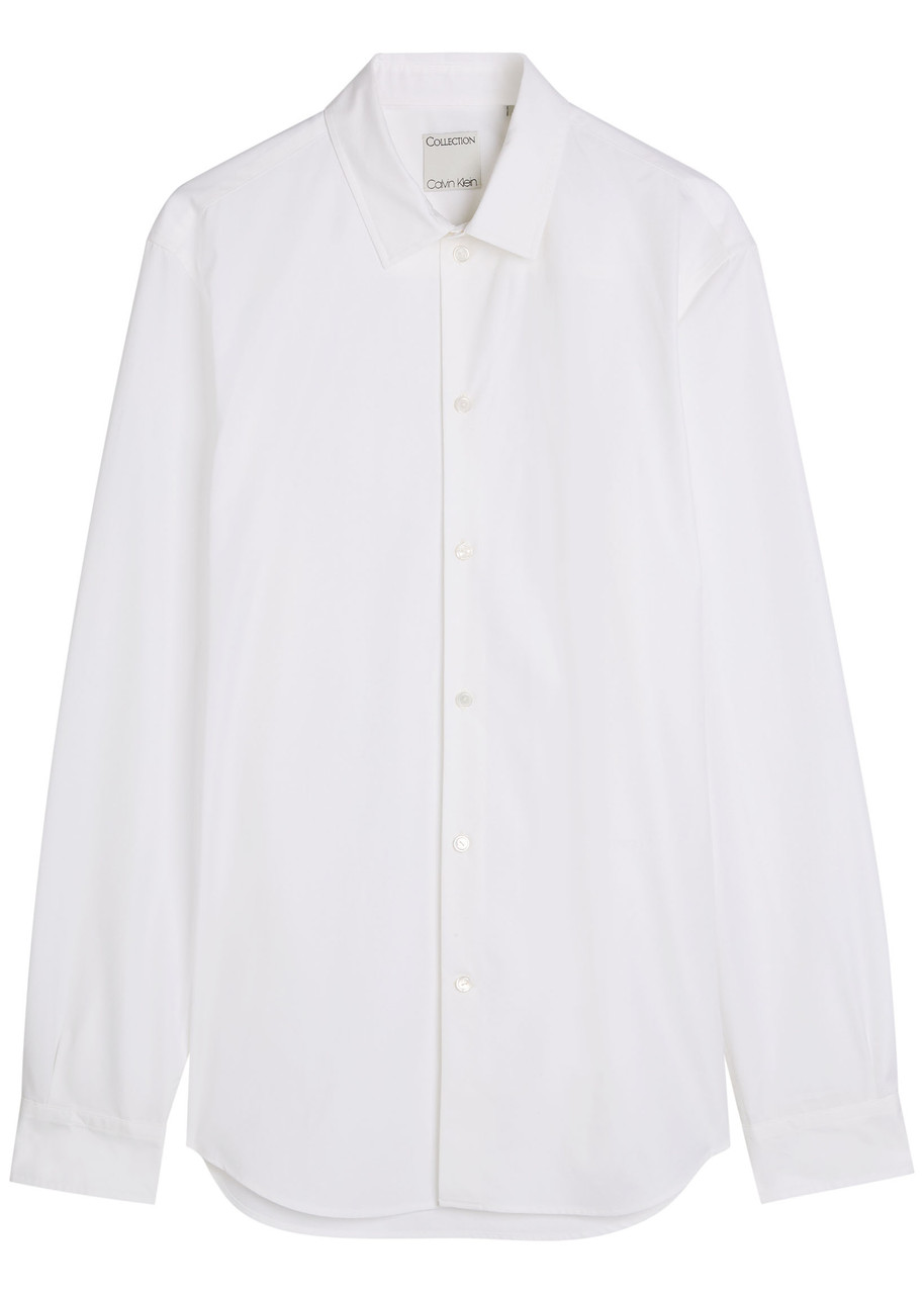 CALVIN KLEIN Logo-embroidered cotton-poplin shirt