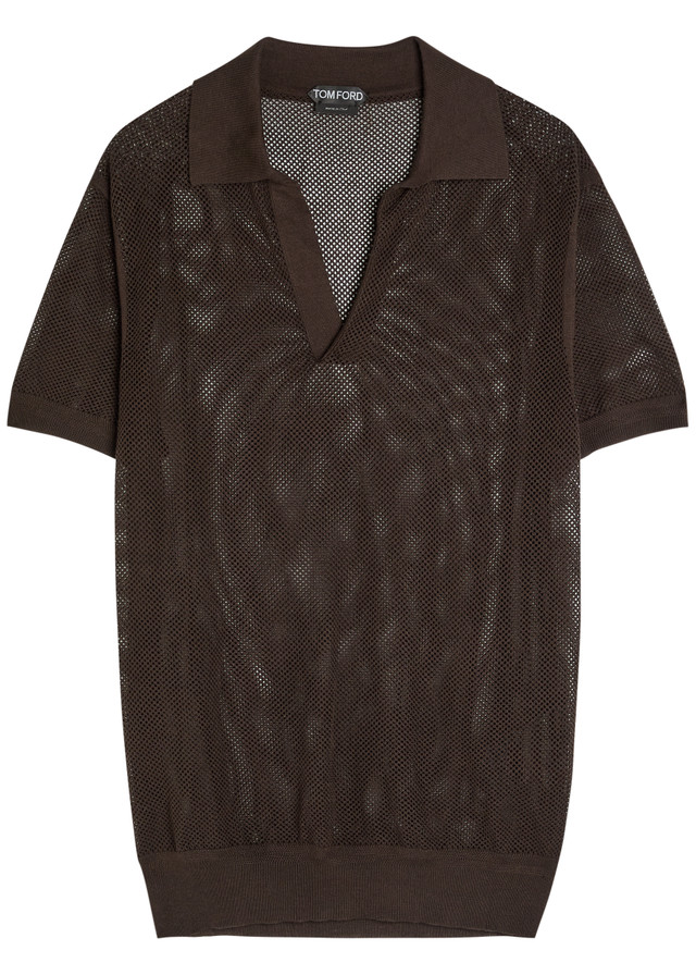 TOM FORD Crochet-knit sheer cotton and silk-blend polo shirt