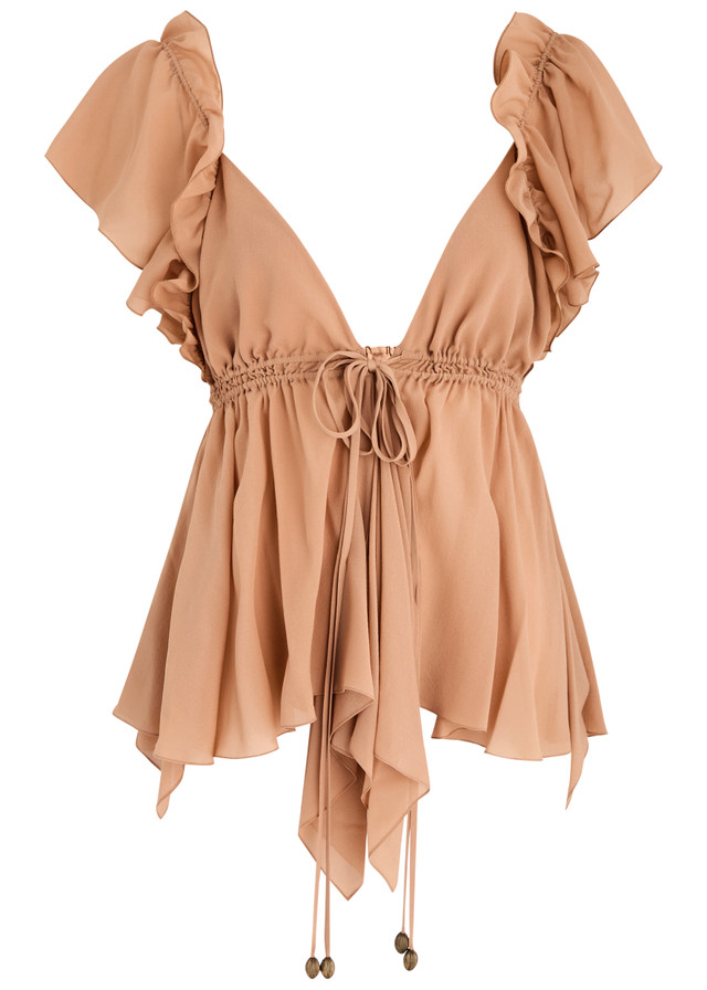 CHLOE Ruffled silk-georgette top