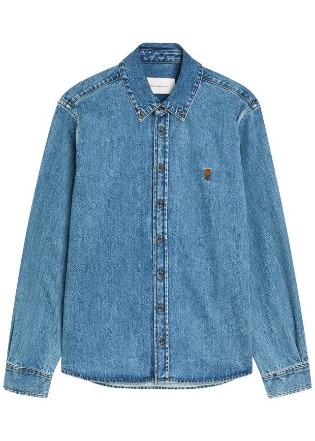 AMI PARIS Logo-embroidered denim shirt