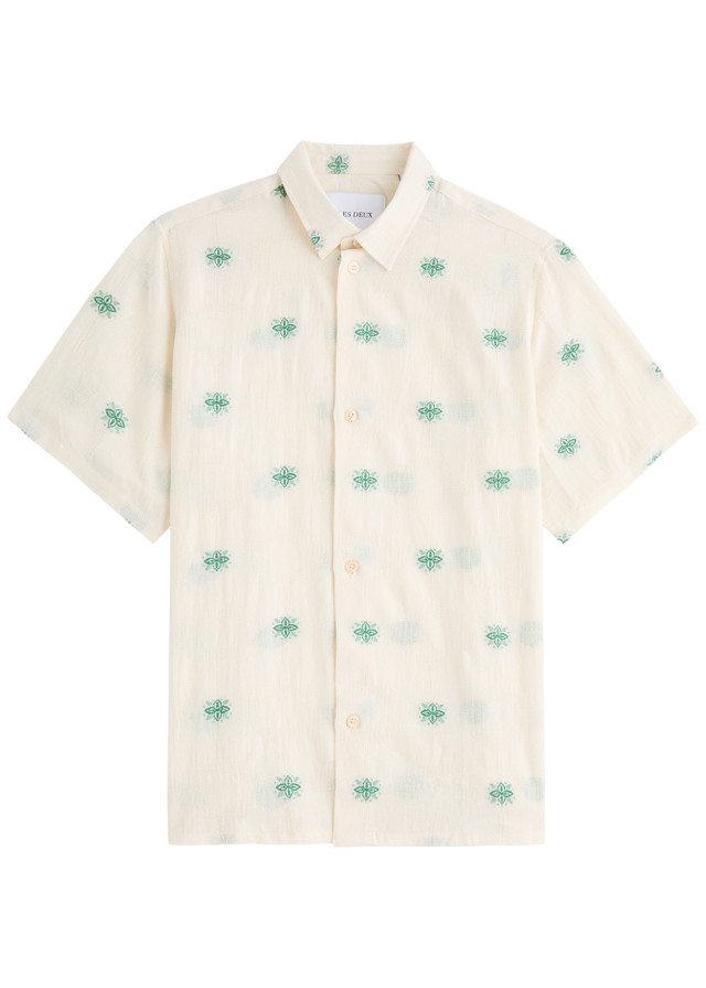 LES DEUX Ira floral-embroidered cotton-blend shirt