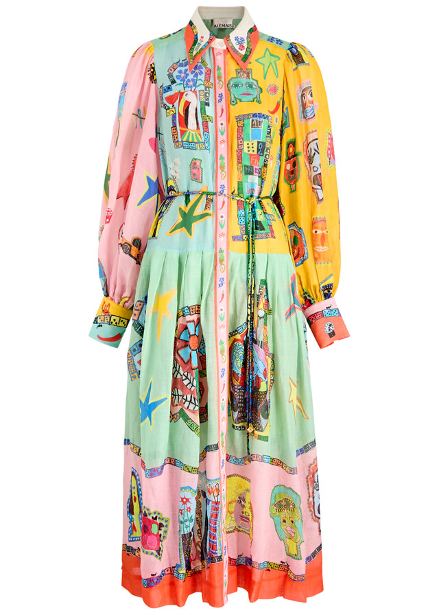 ALEMAIS Players printed ramie maxi shirt dress