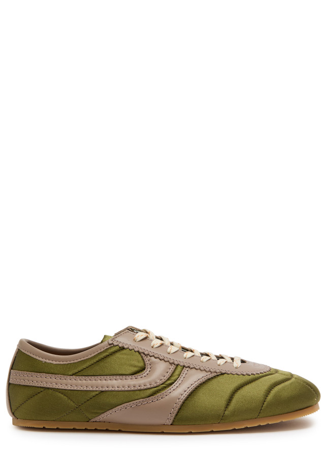 DRIES VAN NOTEN Quilted panelled leather and satin sneakers