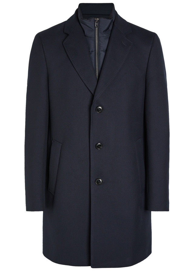 BOSS Layered cotton-blend coat