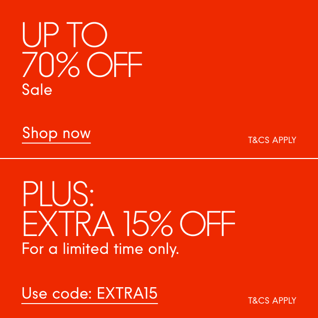 Up to 70% off sale, plus extra 15% off with code: EXTRA15 For a limited time only. Shop now