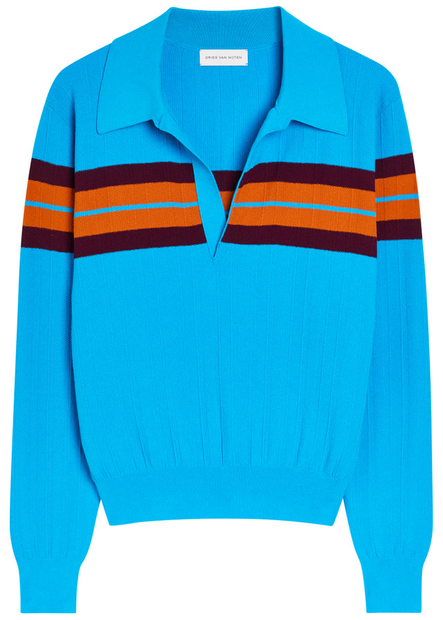 DRIES VAN NOTEN Maona striped knit polo jumper
