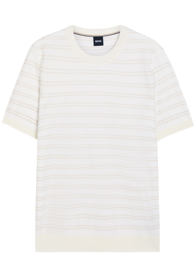 BOSS Striped fine-knit cotton-blend T-shirt