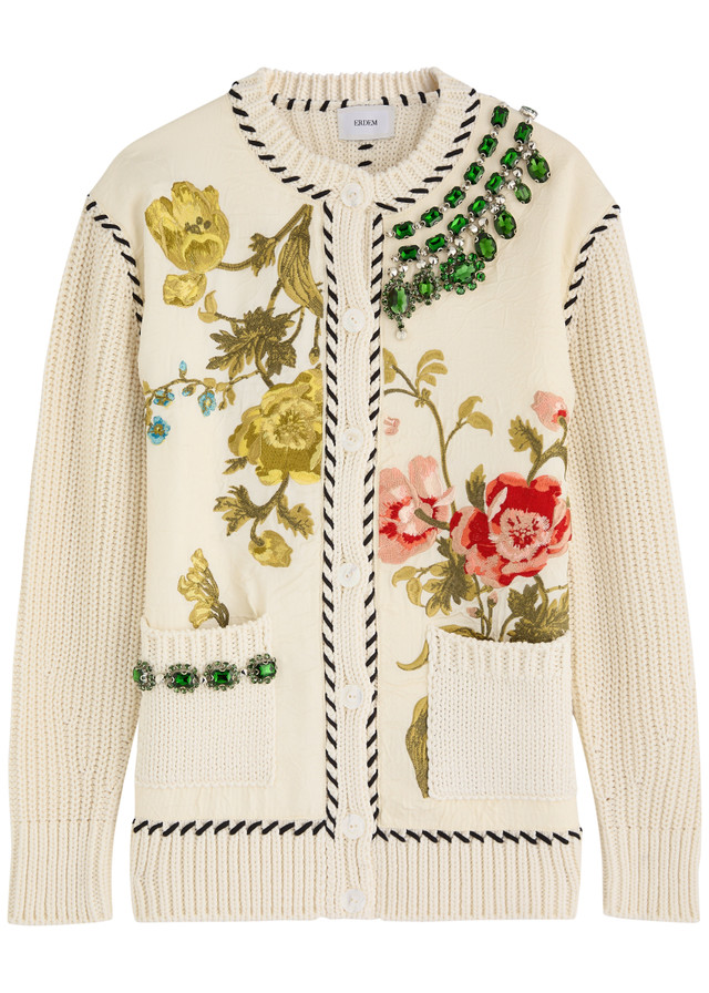 ERDEM Embellished cotton-blend cardigan