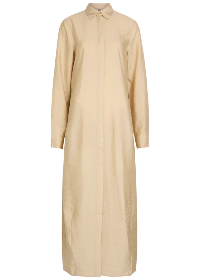 TOTEME Crinkled silk-blend maxi shirt dress