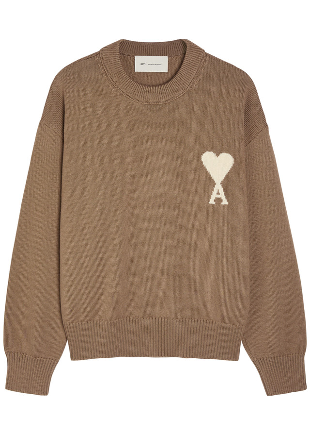 AMI PARIS Logo-intarsia wool and cotton-blend jumper