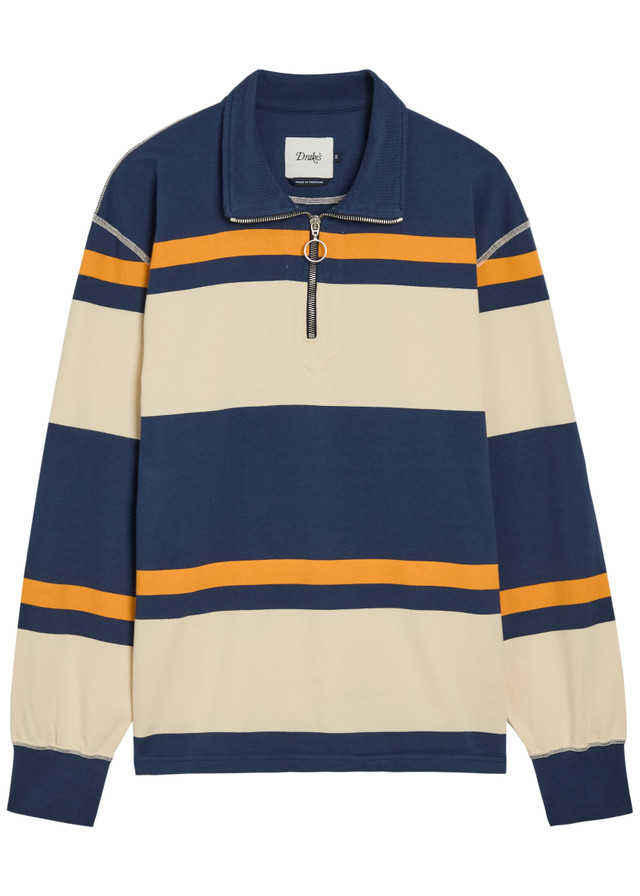 DRAKE'S Striped cotton polo sweatshirt