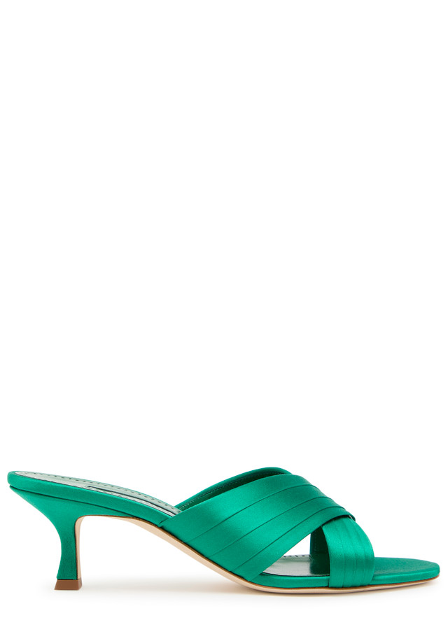 MANOLO BLAHNIK Vieramul 50 cross-over satin mules