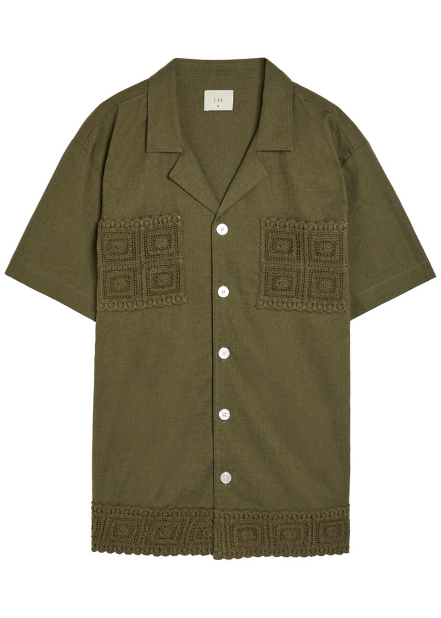 CHE Inigo crochet-trim cotton and linen-blend shirt