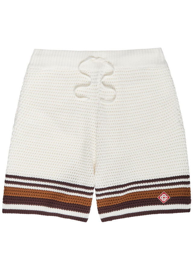 CASABLANCA Logo-appliquéd striped crochet cotton-knit shirt