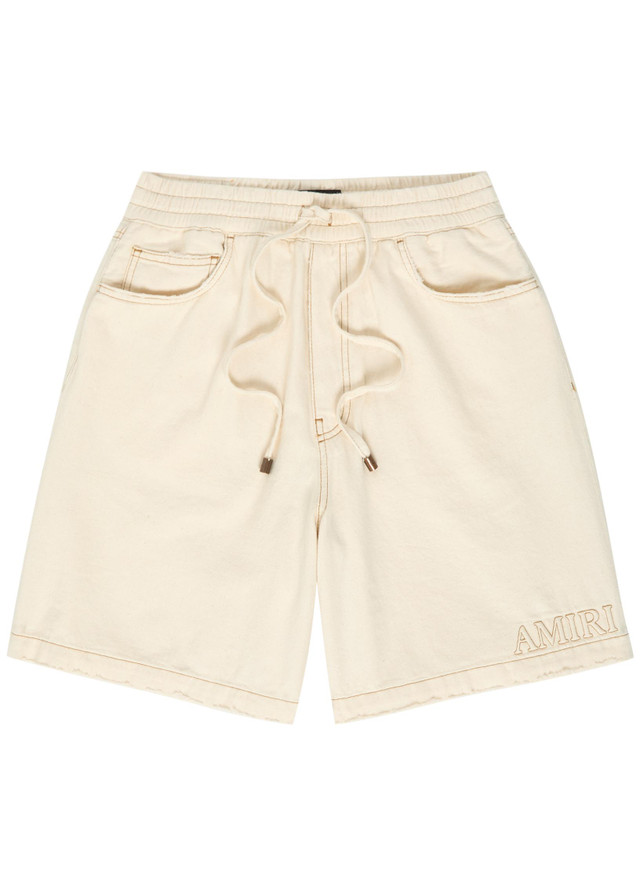 AMIRI Logo-embossed distressed denim shorts
